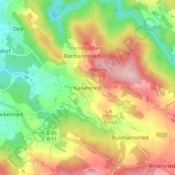 Mapa topográfico Kaikenried, altitud, relieve