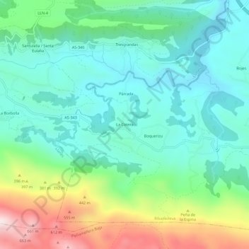 Mapa topográfico La Cotera, altitud, relieve