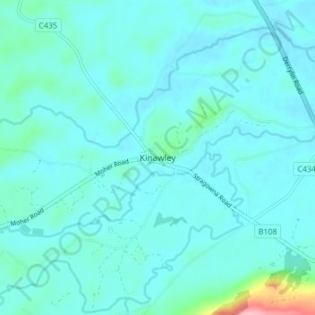 Mapa topográfico Kinawley, altitud, relieve