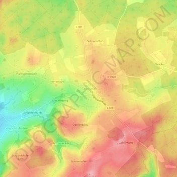Mapa topográfico Seibranz, altitud, relieve