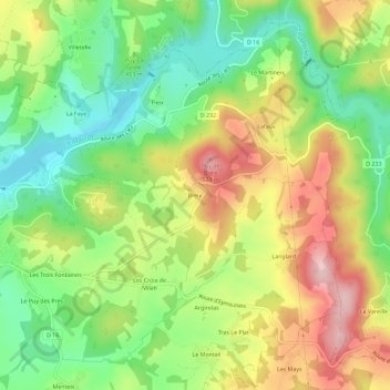 Mapa topográfico Breix, altitud, relieve