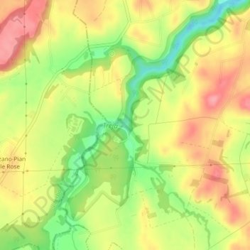 Mapa topográfico Cascate di Monte Gelato, altitud, relieve