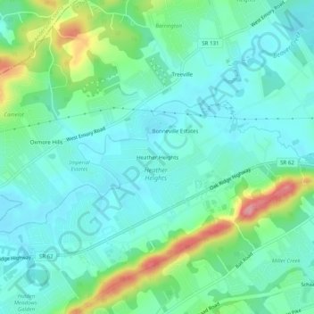 Mapa topográfico Heather Heights, altitud, relieve