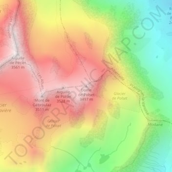 Mapa topográfico Dome de Polset, altitud, relieve