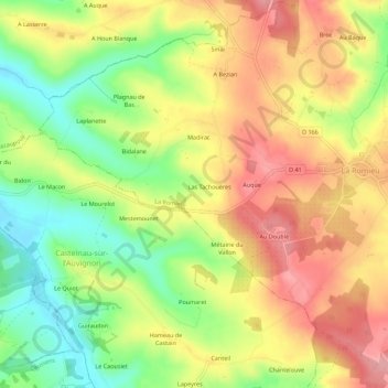 Mapa topográfico Cazeneuve, altitud, relieve