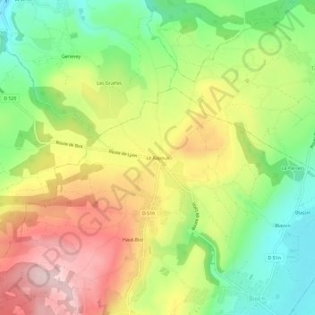 Mapa topográfico Le Rapoux, altitud, relieve