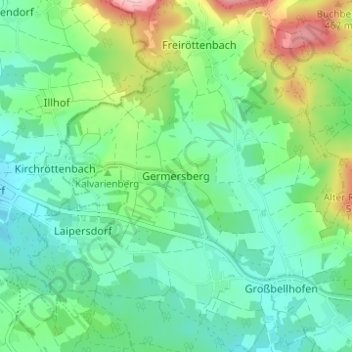 Mapa topográfico Germersberg, altitud, relieve
