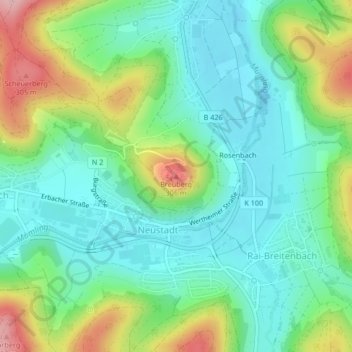 Mapa topográfico Breuberg, altitud, relieve
