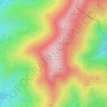 Mapa topográfico Cuchar Quemado, altitud, relieve