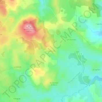 Mapa topográfico Les Fours, altitud, relieve