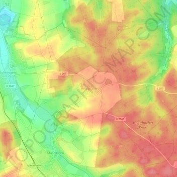 Mapa topográfico Heggbach, altitud, relieve
