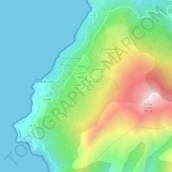 Mapa topográfico Olmi, altitud, relieve