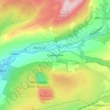 Mapa topográfico Caehopkin, altitud, relieve