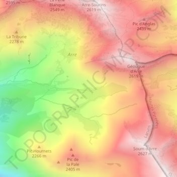 Mapa topográfico Arre, altitud, relieve