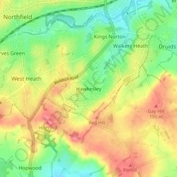 Mapa topográfico Hawkesley, altitud, relieve