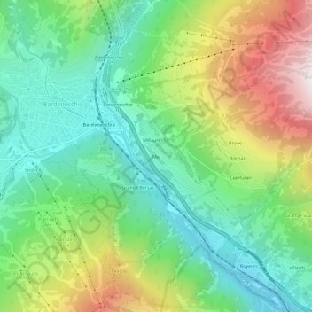 Mapa topográfico Mej, altitud, relieve