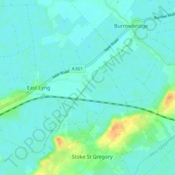 Mapa topográfico Athelney, altitud, relieve