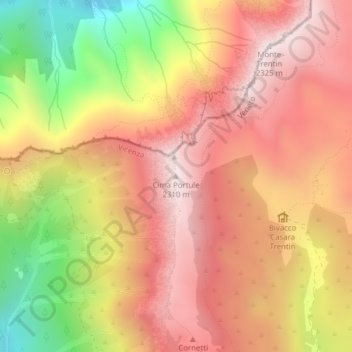 Mapa topográfico Cima Portule, altitud, relieve