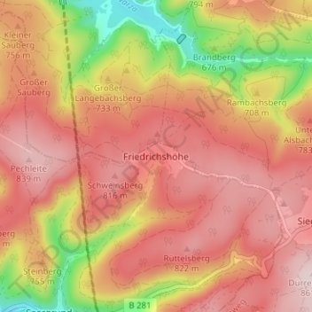 Mapa topográfico Friedrichshöhe, altitud, relieve
