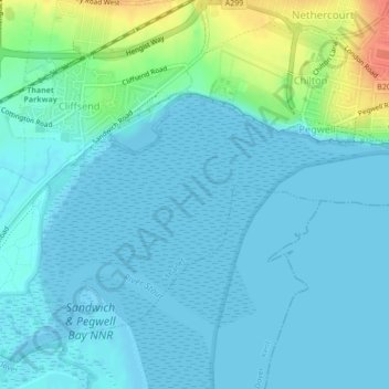 Mapa topográfico Pegwell Bay, altitud, relieve