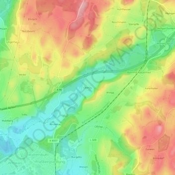 Mapa topográfico Oberau, altitud, relieve