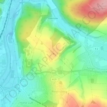 Mapa topográfico Obersberg, altitud, relieve