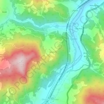 Mapa topográfico Ossella, altitud, relieve