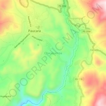Mapa topográfico Chacapampa, altitud, relieve