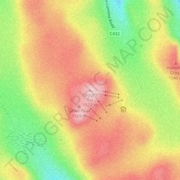 Mapa topográfico Legges Tor, altitud, relieve