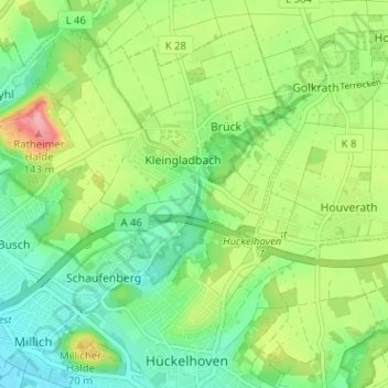 Mapa topográfico Eschenbroich, altitud, relieve