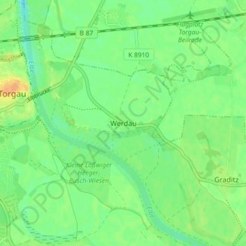 Mapa topográfico Werdau, altitud, relieve