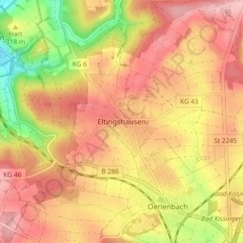 Mapa topográfico Eltingshausen, altitud, relieve