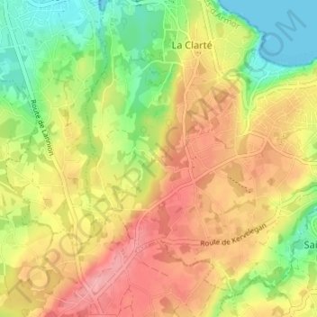 Mapa topográfico Kerlessanouet, altitud, relieve