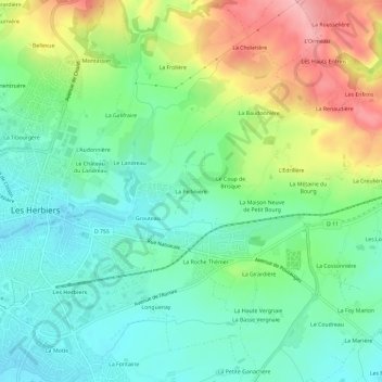 Mapa topográfico La Pellinière, altitud, relieve