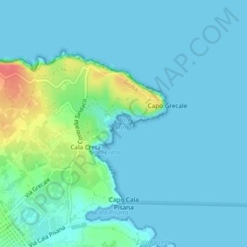 Mapa topográfico Mare Morto, altitud, relieve