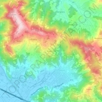 Mapa topográfico Bargecchia, altitud, relieve