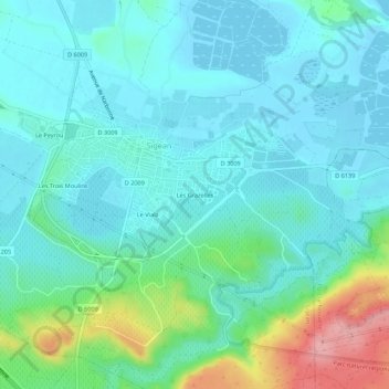 Mapa topográfico Les Grazelles, altitud, relieve