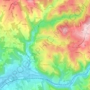 Mapa topográfico Le Mas, altitud, relieve