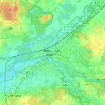 Mapa topográfico Rotenburg (Wümme), altitud, relieve