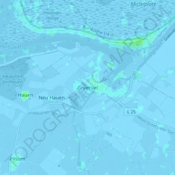 Mapa topográfico Greetsiel, altitud, relieve