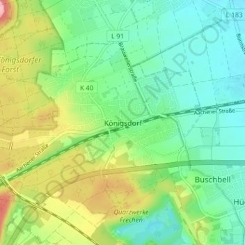 Mapa topográfico Königsdorf, altitud, relieve