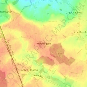 Mapa topográfico Wennington, altitud, relieve
