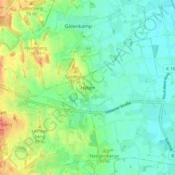 Mapa topográfico Hilten, altitud, relieve