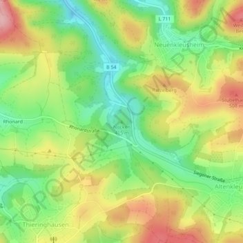 Mapa topográfico Nocken, altitud, relieve
