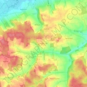 Mapa topográfico Altenkirchen, altitud, relieve