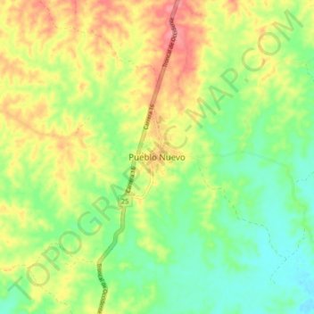 Mapa topográfico Pueblo Nuevo, altitud, relieve
