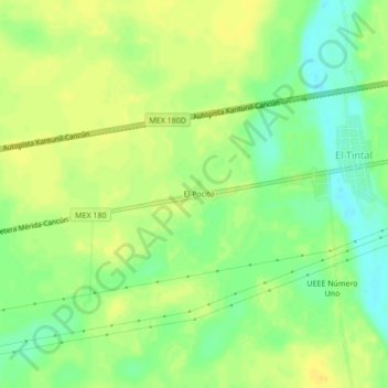 Mapa topográfico El Pocito, altitud, relieve