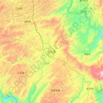 Mapa topográfico Maguan, altitud, relieve