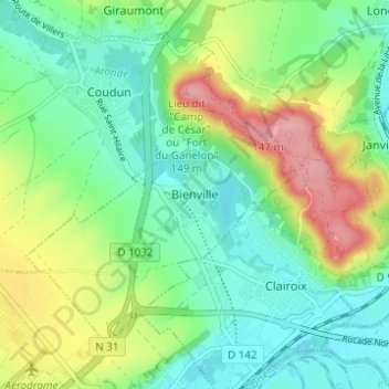 Mapa topográfico Bienville, altitud, relieve