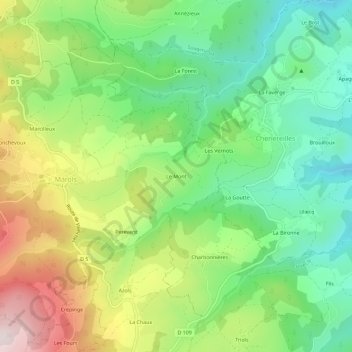 Mapa topográfico Le Mont, altitud, relieve